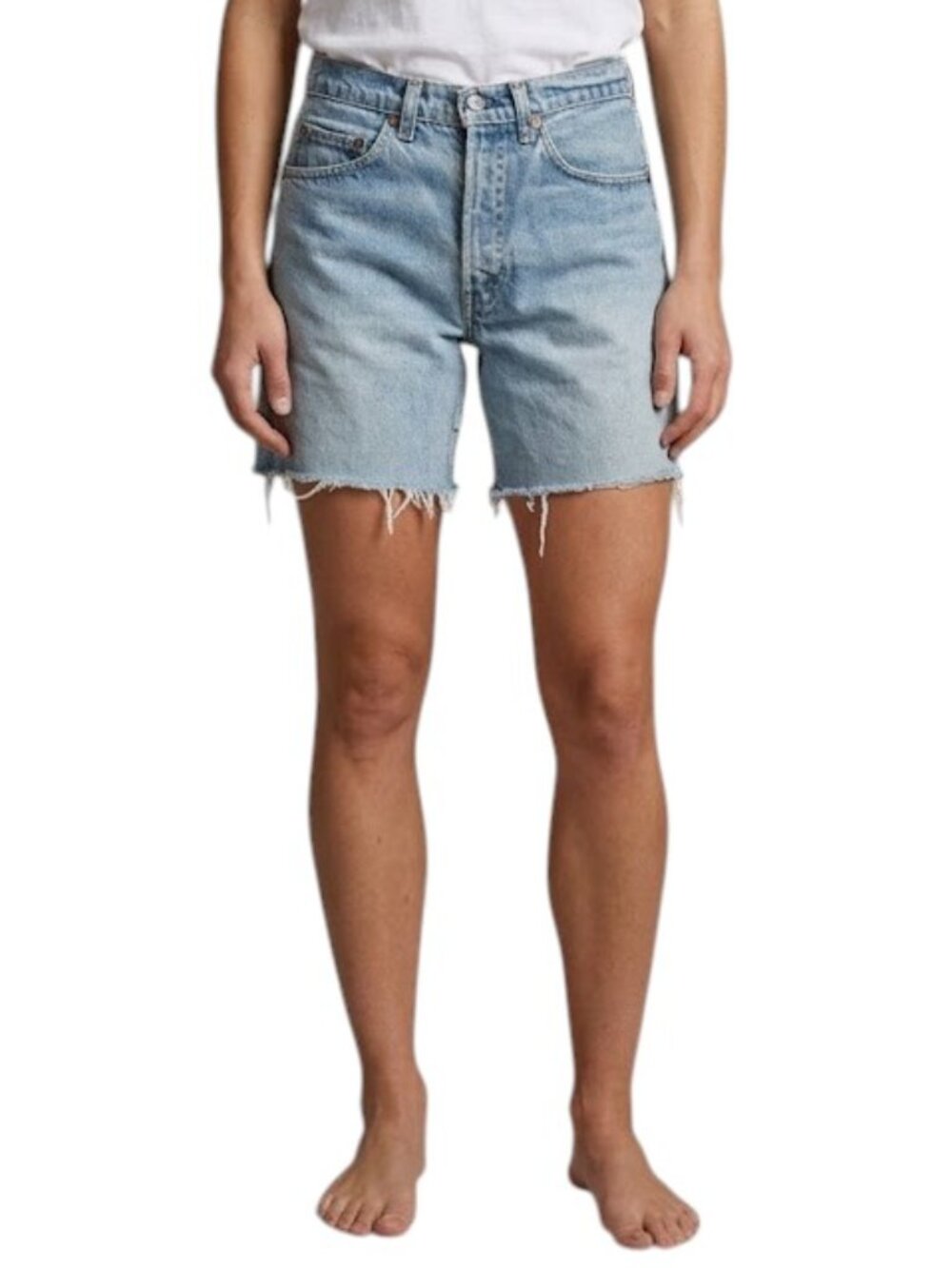 Levi Strauss & Co Vintage Cutoff Medium Wash Long Denim Jean Shorts Frayed Edge